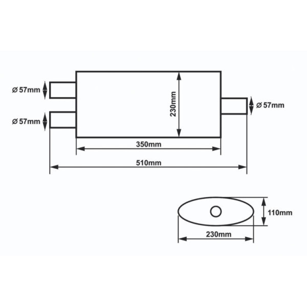 57mm 304SS Center Muffler Slide - 350mm Length