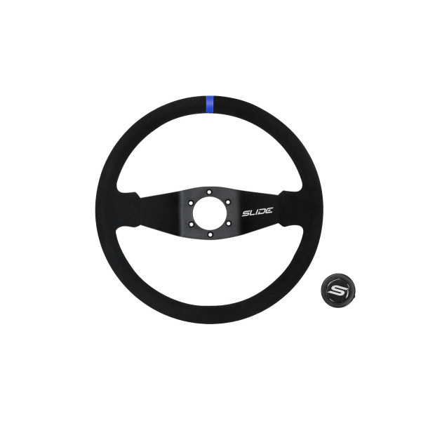 Steering wheel SLIDE 350mm offset:90mm Suede Blue Strip