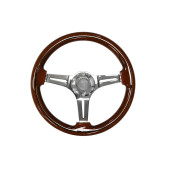 350mm Silver Wood Steering Wheel - Classic Car Upgrade