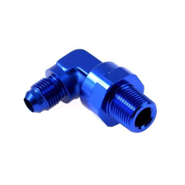 90° AN6 Male to Male Flare Union Adapter - 1/4 NPT