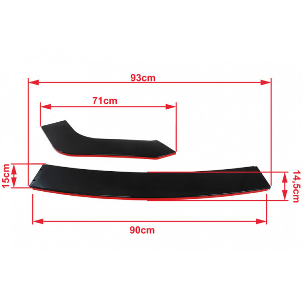 Gloss Black Universal Front Bumper Splitter Kit - 3 Pieces