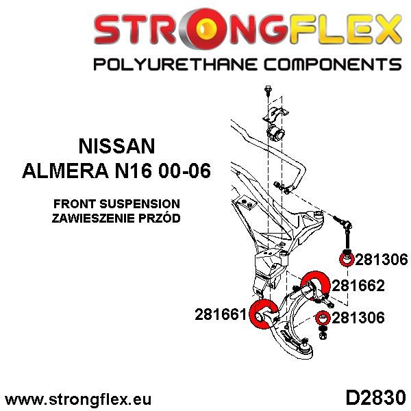 Nissan Almera N16 Front Lower Arm Bush 80ShA PU - 281661B