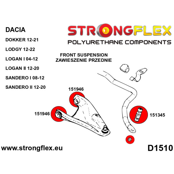 Dacia Front Lower Arm Bush - Polyurethane 90Sha, Ref 151946A