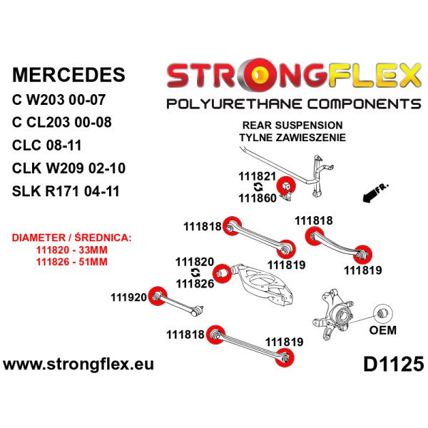 Mercedes Rear Suspension Bush Kit 116255B - Polyurethane