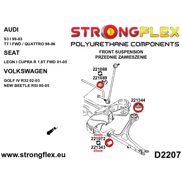 Full Suspension Bush Kit SPORT for Audi, VW, Seat, Skoda - Ref 226121A
