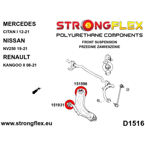 Sport Front Lower Arm Bush 90ShA for Renault/Nissan/Mercedes - Ref 151931A
