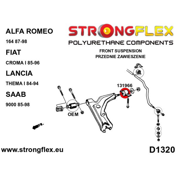 Front Control Arm Rear Bush for Alfa, Fiat, Lancia, Saab - 131966B