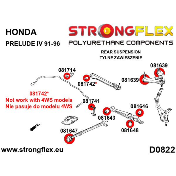 Honda Prelude Rear Trailing Arm Front Bush - 90Sha, PUR, 081647A