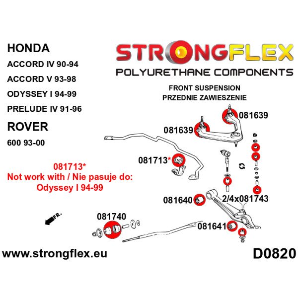 Sport Front Suspension Bush Kit for Honda & Rover - 086202A