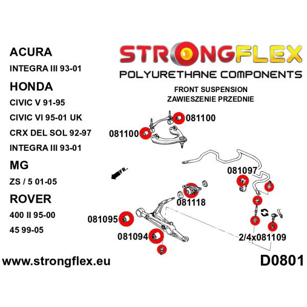 Full Suspension Bush Kit for Honda Civic & Rover 400 II - 086250B