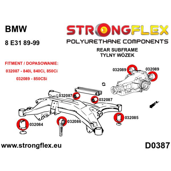 BMW E31 Rear Subframe Bush Kit SPORT 90Sha - 036084A
