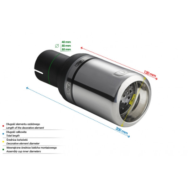 Universal Exhaust Tail Pipe Muffler Tip round 80mm lenght 120mm mounting diameter 45mm