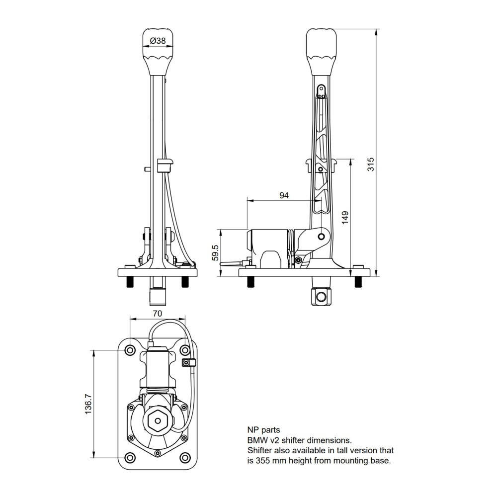 NP Parts V2 Black Short Shifter for BMW