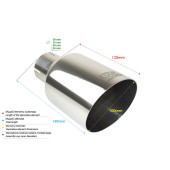 Universal Round Exhaust Tail Pipe Muffler Tip, 100mm Length, 120mm Mounting Diameter, 55mm