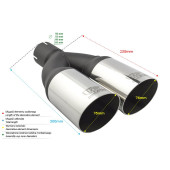 Universal Round Exhaust Tail Pipe Muffler Tip 76mm Diameter, 230mm Length, 60mm Mounting Diameter