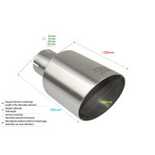 Universal Round Exhaust Tail Pipe Muffler Tip, 100mm Length, 120mm Mounting Diameter, 60mm