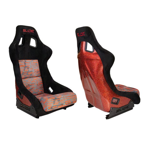 Racing seat SLIDE KS2 Premium Black Personal Words Welur & Red Glitter