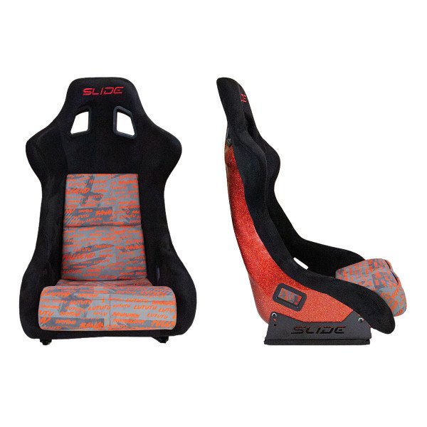 Racing seat SLIDE KS2 Premium Black Personal Words Welur & Red Glitter