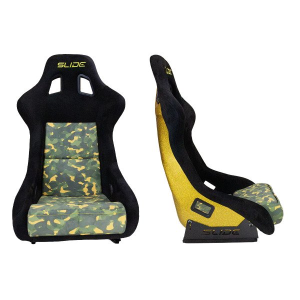 Racing seat SLIDE KS2 Premium Camuflage Dark Green Welur & Yellow Glitter