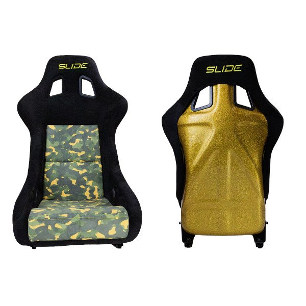 Racing seat SLIDE KS2 Premium Camuflage Dark Green Welur & Yellow Glitter