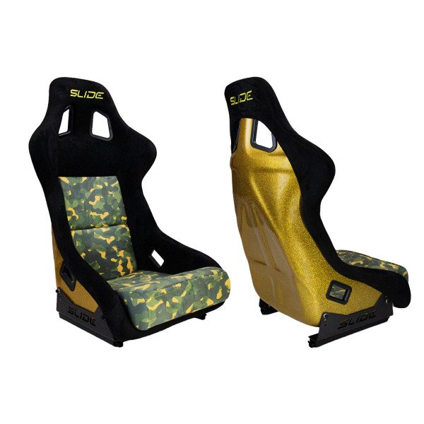 Racing seat SLIDE KS2 Premium Camuflage Dark Green Welur & Yellow Glitter