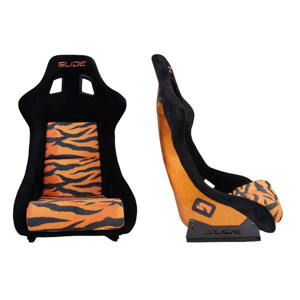 Racing seat SLIDE KS2 Premium Orange Black & Grafic Tiger Welur Orange Glitter
