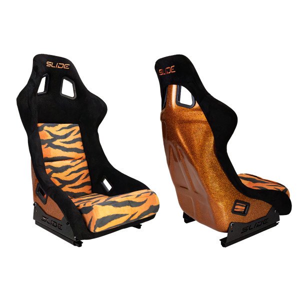 Racing seat SLIDE KS2 Premium Orange Black & Grafic Tiger Welur Orange Glitter