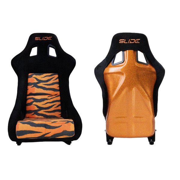 Racing seat SLIDE KS2 Premium Orange Black & Grafic Tiger Welur Orange Glitter