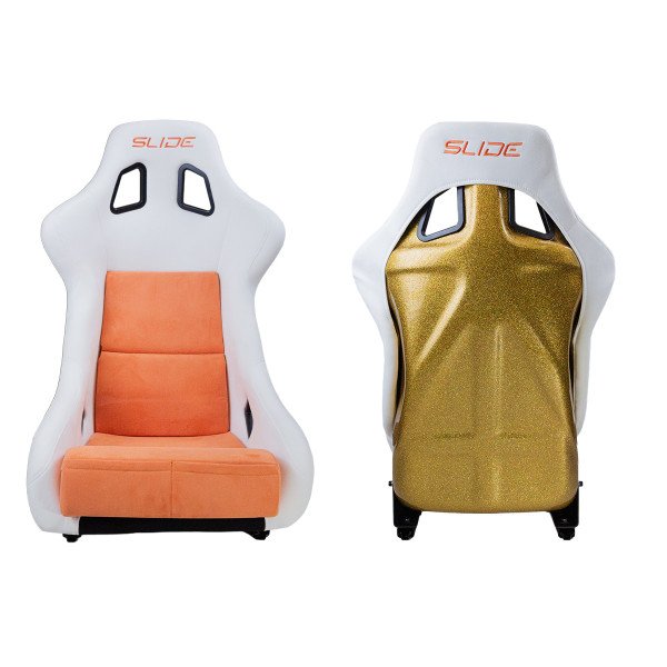 Racing seat SLIDE KS2 Premium White Orange Welur & Orange Glitter