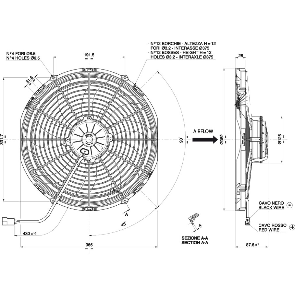 SPAL 12V Axial Cooling Fan 350MM VA08-AP71/LL-53A
