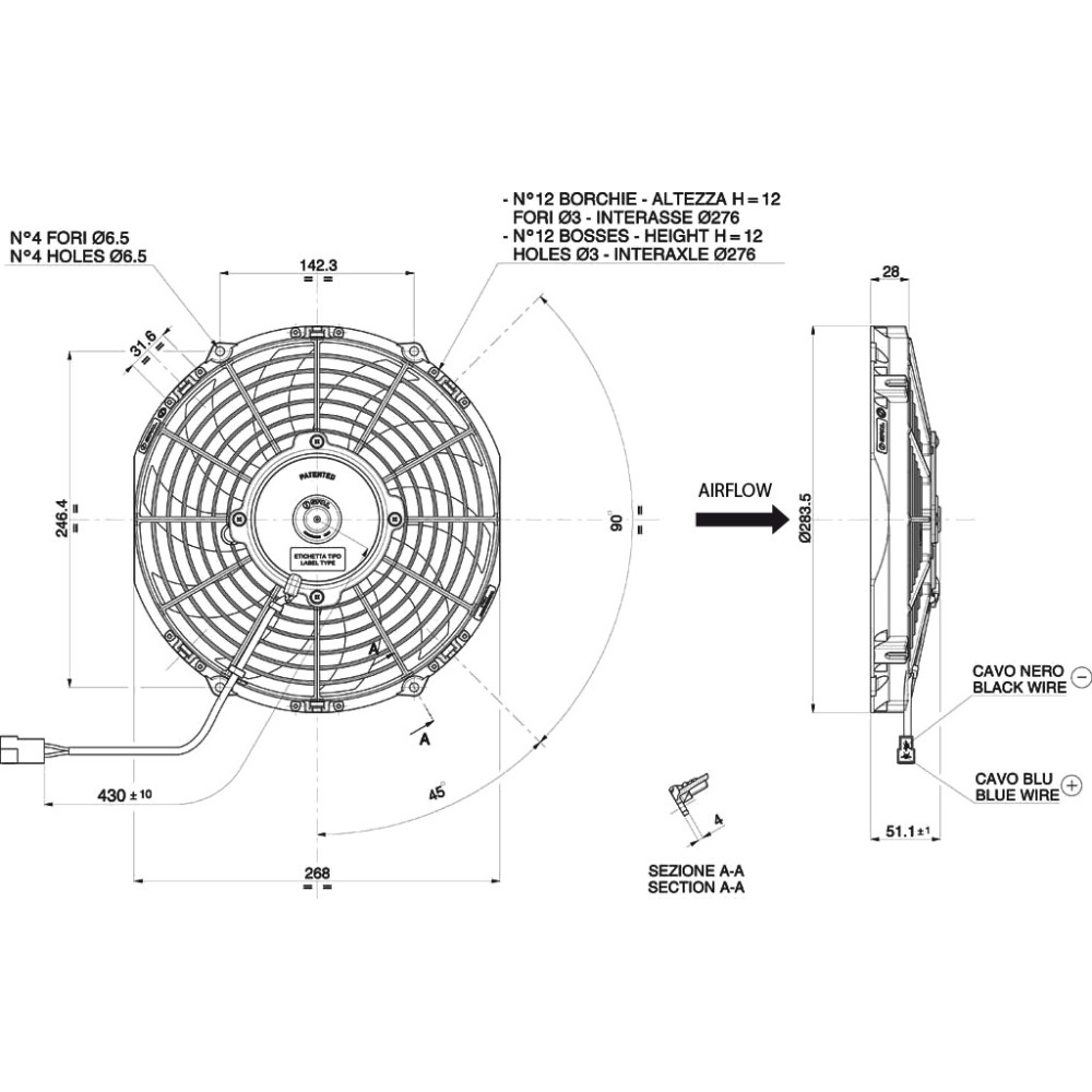 SPAL 12V Axial Cooling Fan VA11-AP7/C-57A 255MM