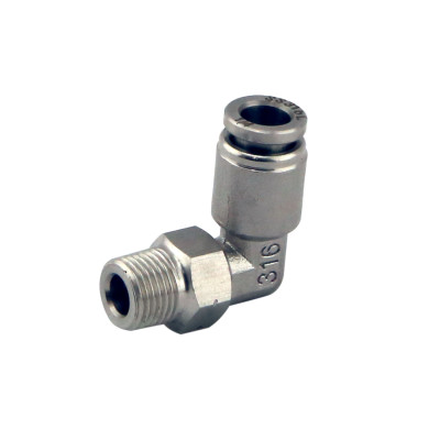90-Degree 1/8 NPT Push-Loc Adapter Fitting, 1/4 Stainless Steel