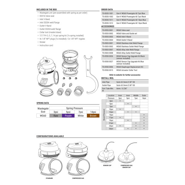 TurboSmart WG60 GenV Wastegate - 14psi Performance