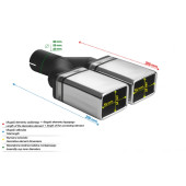 Universal Exhaust Tail Pipe Muffler Tip rectangular 82×54mm lenght 200mm mounting diameter 60mm