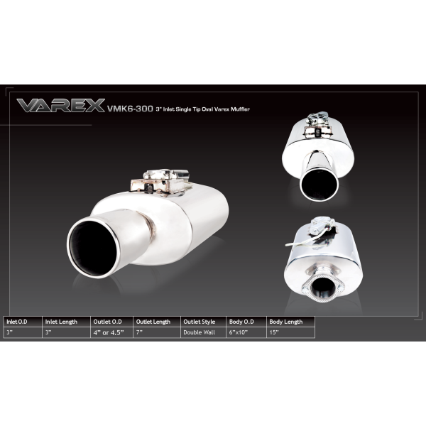 Oval body muffler XForce with Varex system 15,24cm x 25,4cm x 38,1cm