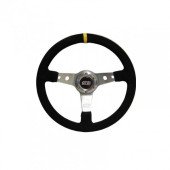 GT2I Race Suede Steering Wheel Dished 75 (Suede + Silver Spoke)