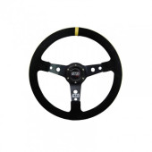 Race Suede Steering Wheel Dished 75 (Suede + Silver Spoke) Black