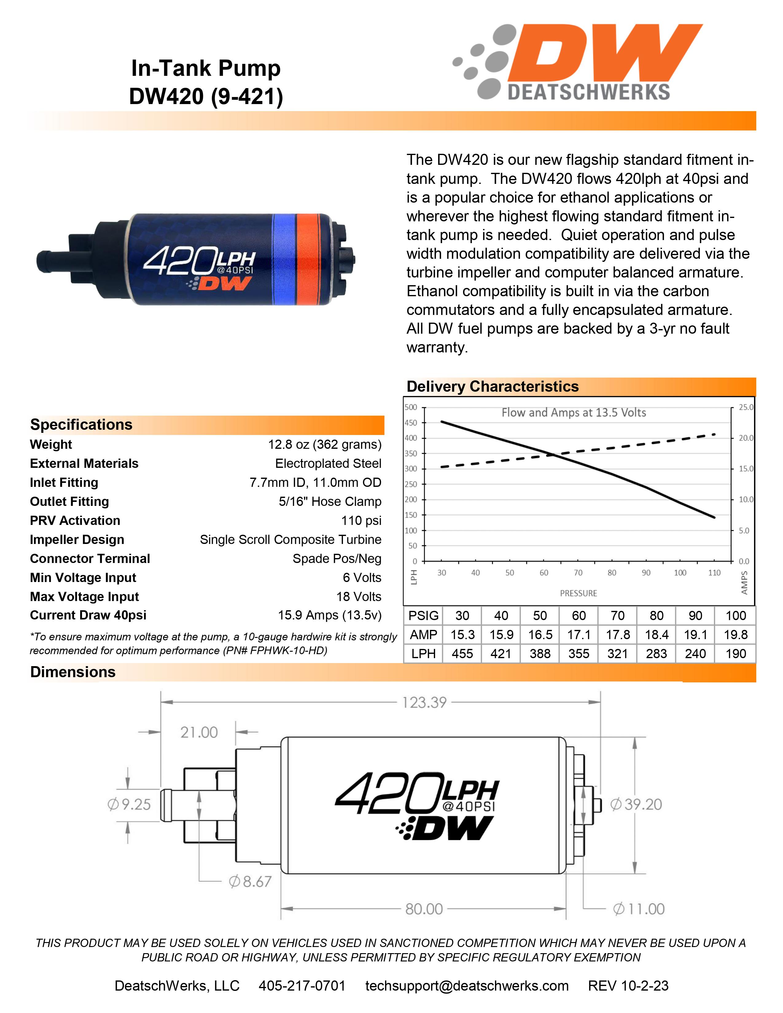 Fuel Pump DeatschWerks DW420 420 lph